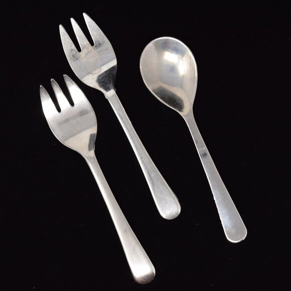 Set 2 Sheffield England Fork Silverplate & 1 Unmarked Spoon Stainless Child 5" - Picture 2 of 13